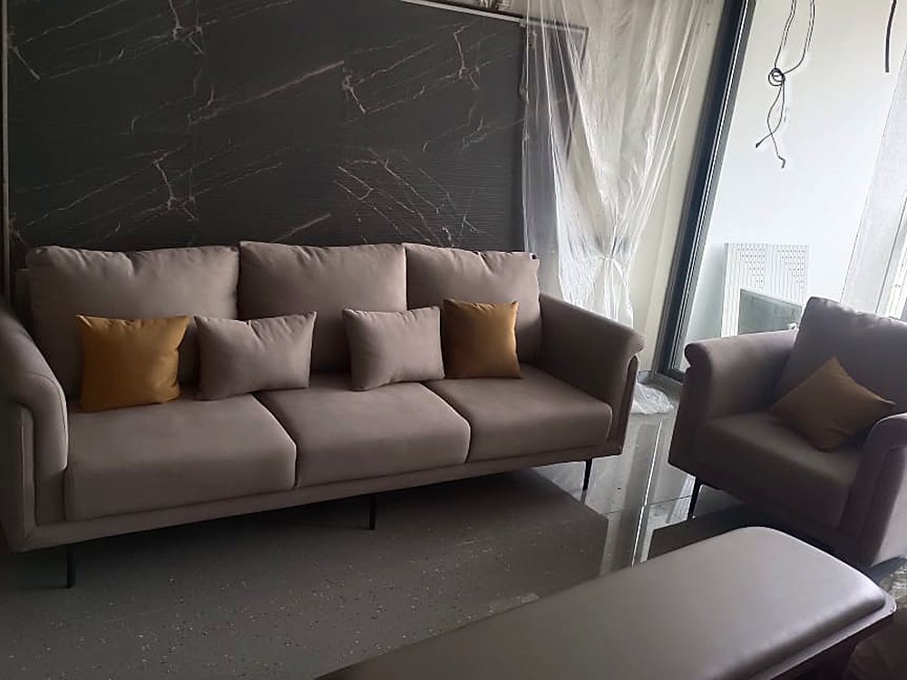 Custom fabric sofa set made by Royal Decor for a living room in Surat